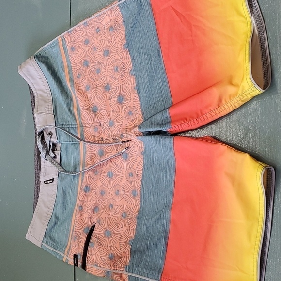 RIPCURL MIRAGE BOARD SHORTS. 30". BLUE, GRAY, ORANGE AND GRAY. TIE.. - Picture 1 of 10